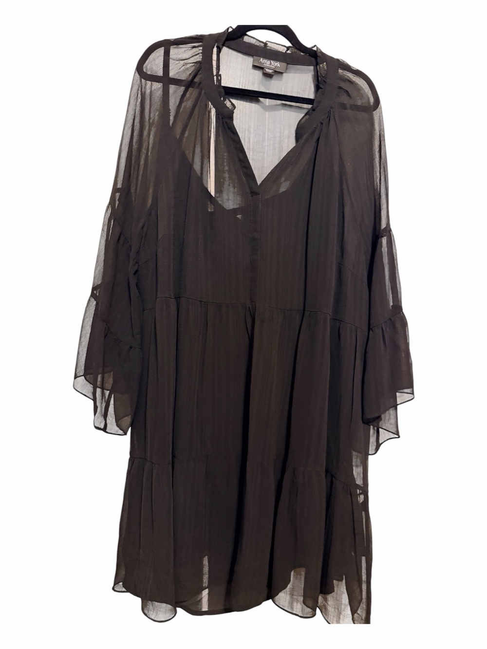 Ana York Black Long Sleeve Sheer Tiered Dress